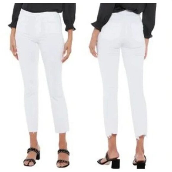 New PAIGE Size 25 Cindy Crop Jeans Destroyed Raw Hem in Crisp White **Stain** - Picture 1 of 15
